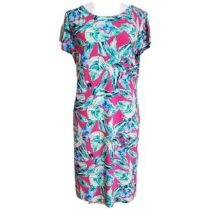 Cappagallo Victoria Island Palm Tropical short sleeve jersey T-shirt dress. M